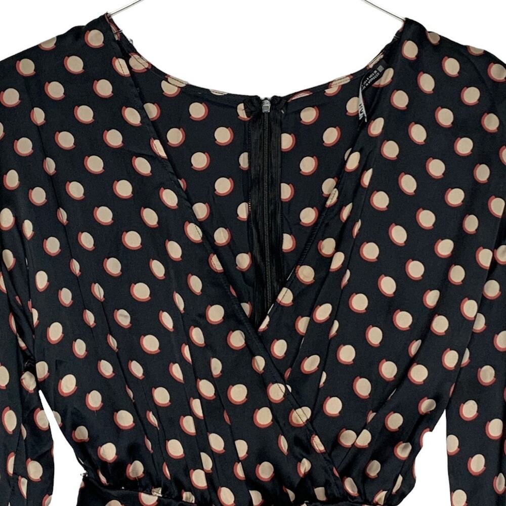 Zara S Womens Faux Wrap Polka Dot Romper Jumpsuit Black Beige Retro - Picture 4 of 9